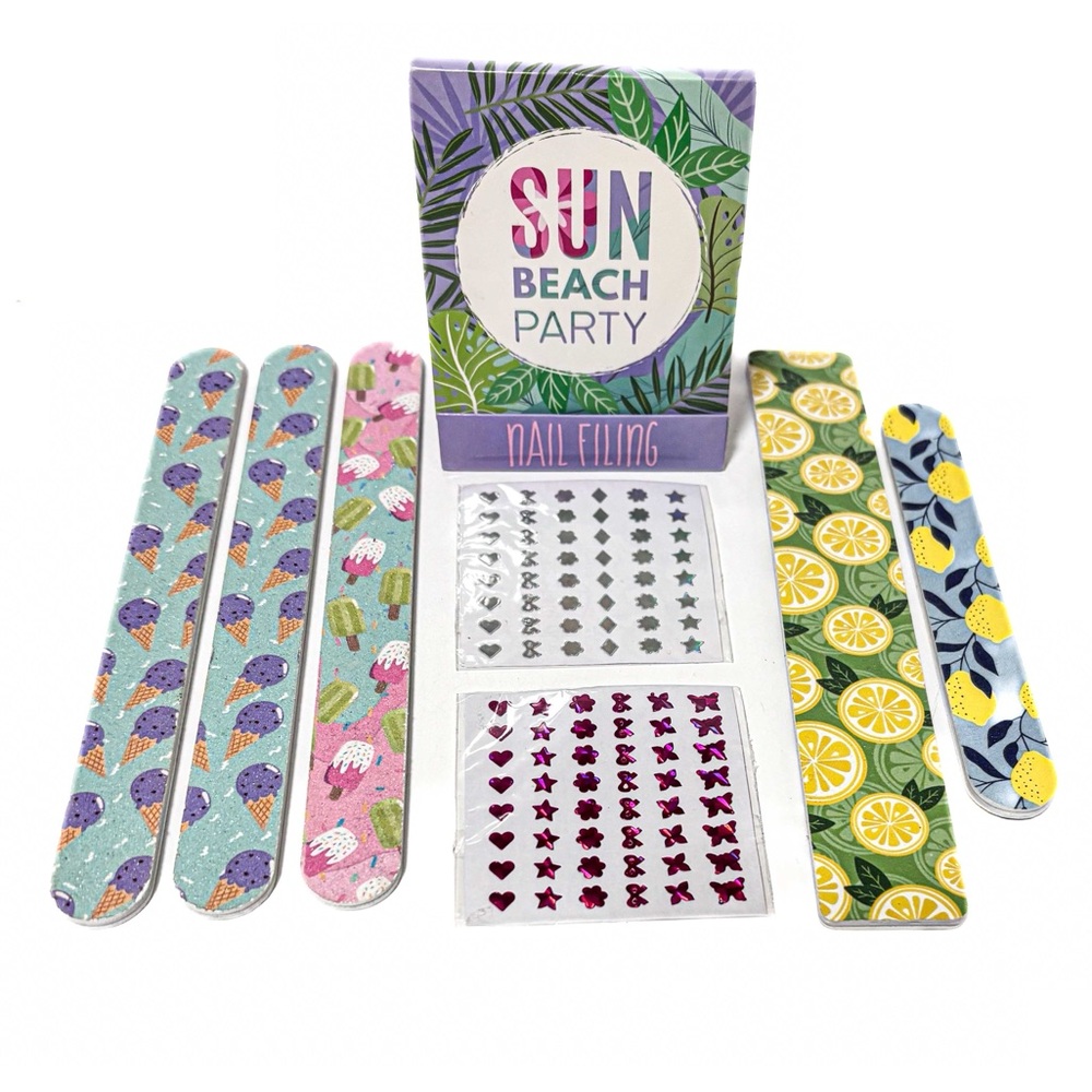 NEW - 8PC Nail Art Decals & Fun Colorful Nail File Manicure Pedicure Set